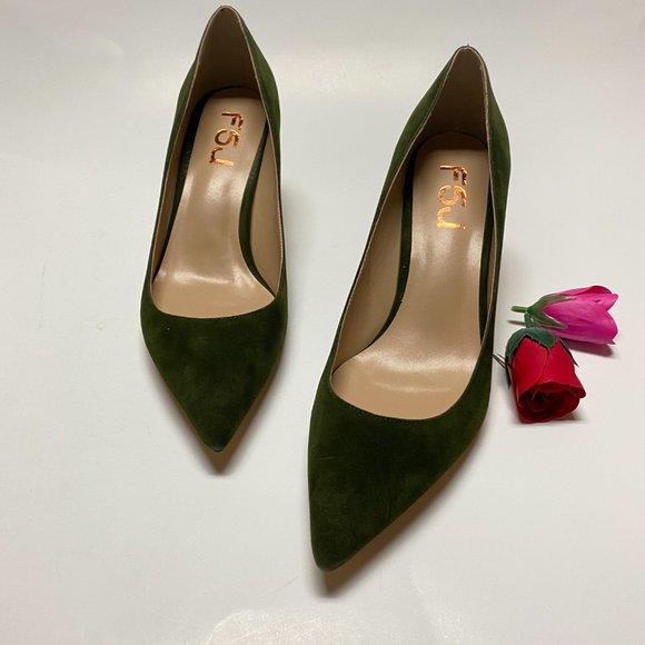 FSJ Pointed Toe Mid Stiletto Heel Slip On Pumps - Picture 2 of 5